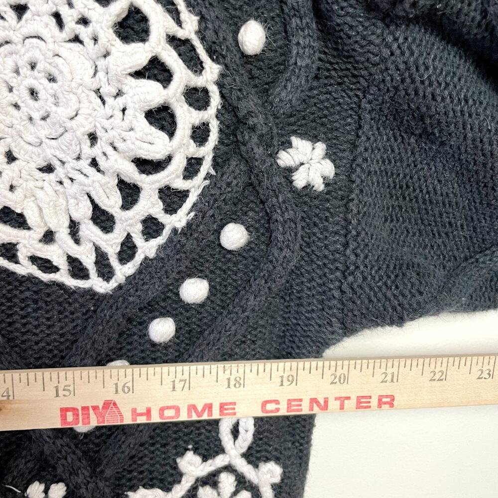 Vintage 80s 90s Granny Crochet Sweater Large Popcorn Knit Cottage Doily Romantic - Picture 7 of 8